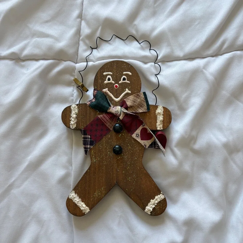 Rustic Wooden Gingerbread Man Wall Hanging Ornament Christmas Decor Primitive